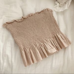 Tan ruffled cropped tube top!